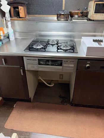 山梨県大月市のお客様のビルトインコンロ・ガスコンロ工事