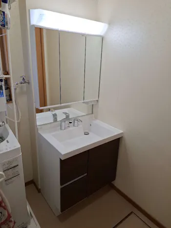 宮城県大崎市のお客様の洗面化粧台交換工事