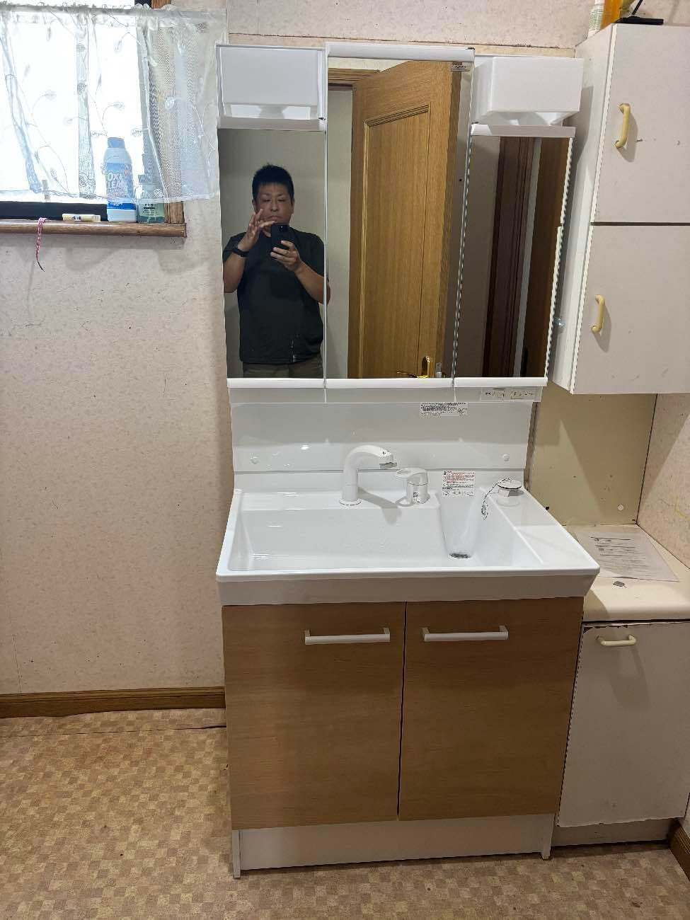 群馬県桐生市のお客様の洗面化粧台工事
