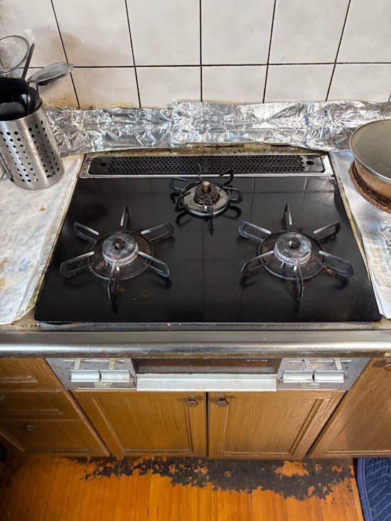 工事前 茨城県桜川市のお客様のビルトインコンロ交換工事