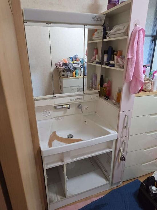 工事前　栃木県大田原市のお客様の洗面化粧台交換工事