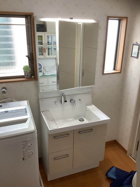 工事後 神奈川県茅ヶ崎市のお客様の洗面化粧台・コンロ・水栓工事