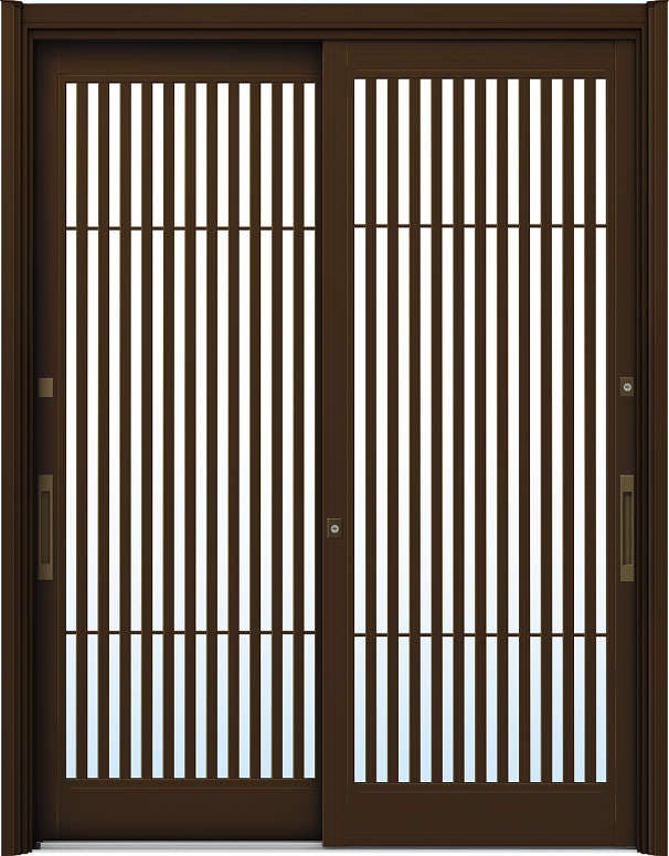ドアリモ玄関引戸２枚建 複層ガラス仕様 伝統和風Ａ０２ アルミ色 ランマ無（舟底引手）
