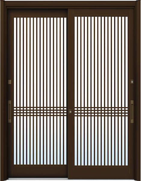ドアリモ玄関引戸２枚建 複層ガラス仕様 伝統和風Ａ０３ アルミ色 ランマ無（舟底引手） | YKKAP