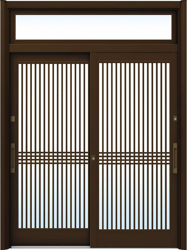 ドアリモ玄関引戸２枚建 複層ガラス仕様 伝統和風Ａ０３ アルミ色 ランマ付（舟底引手）