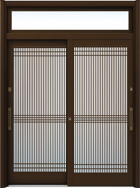ドアリモ玄関引戸２枚建 複層ガラス仕様 伝統和風Ａ０５ アルミ色 ランマ付（舟底引手） | YKKAP