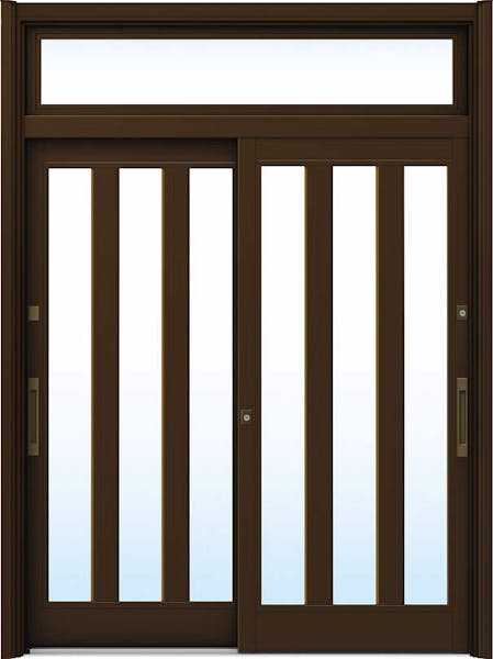 ドアリモ玄関引戸２枚建 複層ガラス仕様 伝統和風Ａ０７ アルミ色 ランマ付（舟底引手） | YKKAP
