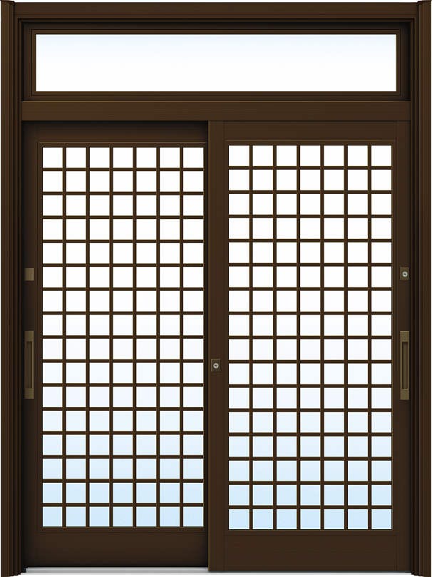ドアリモ玄関引戸２枚建 複層ガラス仕様 伝統和風Ａ１２ アルミ色 ランマ付（舟底引手）