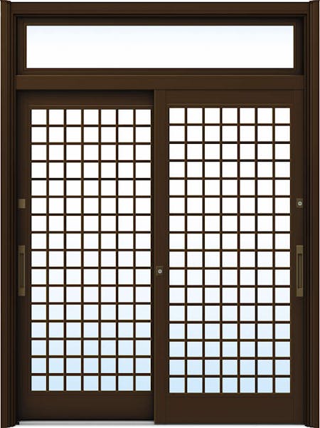 ドアリモ玄関引戸２枚建 複層ガラス仕様 伝統和風Ａ１２ アルミ色 ランマ付（舟底引手） | YKKAP