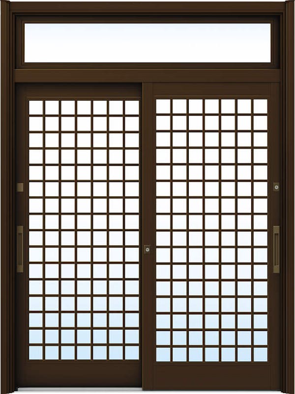 ドアリモ玄関引戸２枚建 複層ガラス仕様 伝統和風Ａ１２ アルミ色 ランマ付（舟底引手） | YKKAP