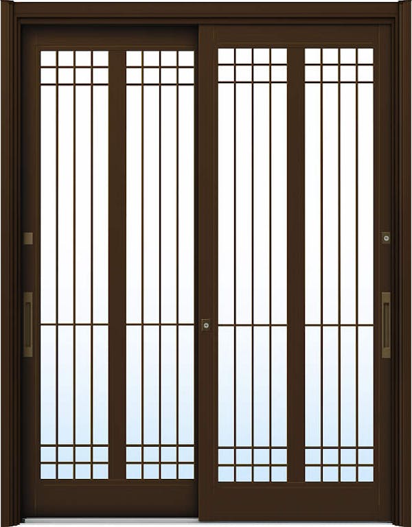 ドアリモ玄関引戸２枚建 複層ガラス仕様 伝統和風Ａ１３ アルミ色 ランマ無（舟底引手） | YKKAP