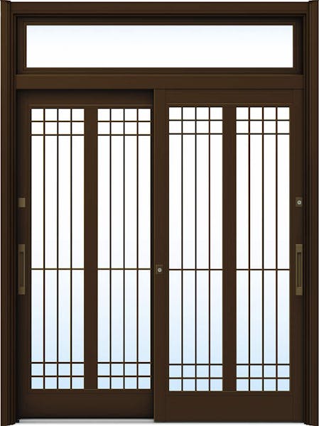 ドアリモ玄関引戸２枚建 複層ガラス仕様 伝統和風Ａ１３ アルミ色 ランマ付（舟底引手） | YKKAP
