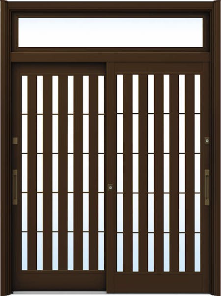 ドアリモ玄関引戸２枚建 複層ガラス仕様 伝統和風Ａ１４ アルミ色 ランマ付（舟底引手） | YKKAP