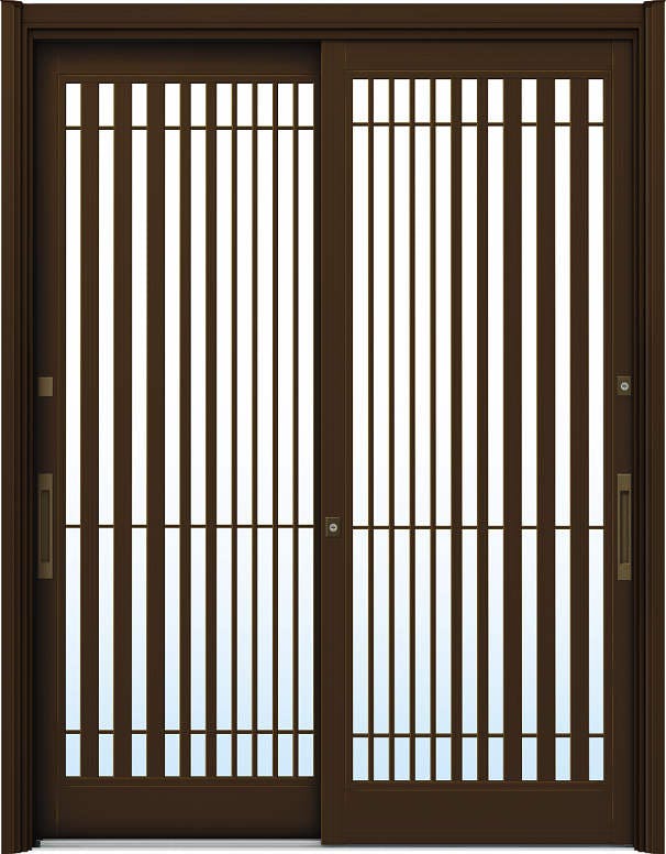 ドアリモ玄関引戸２枚建 複層ガラス仕様 伝統和風Ａ１５ アルミ色 ランマ無（舟底引手）