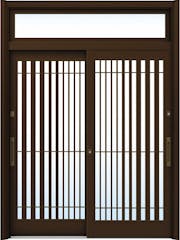 ドアリモ玄関引戸２枚建 複層ガラス仕様 伝統和風Ａ１５ アルミ色 ランマ付（舟底引手）