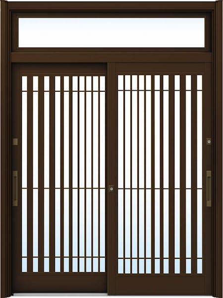 ドアリモ玄関引戸２枚建 複層ガラス仕様 伝統和風Ａ１５ アルミ色 ランマ付（舟底引手） | YKKAP