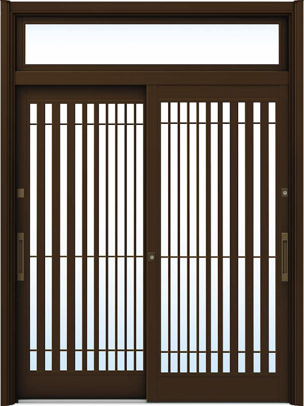 ドアリモ玄関引戸２枚建 複層ガラス仕様 伝統和風Ａ１５ アルミ色 ランマ付（舟底引手） | YKKAP