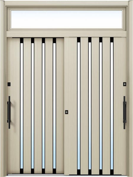ドアリモ玄関引戸２枚建 複層ガラス仕様 現代和風Ｃ０２ アルミ色 ランマ付（外側バーハンドル） | YKKAP