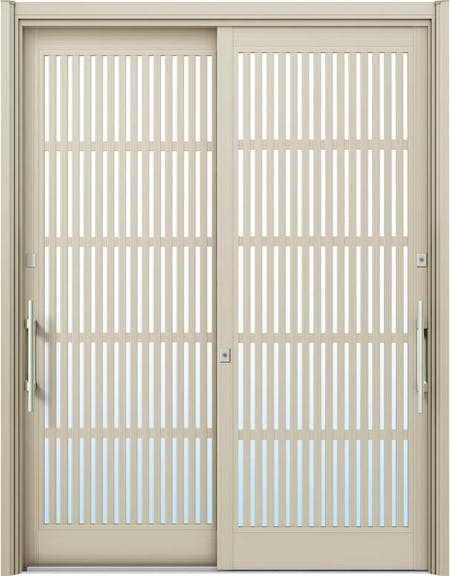 ドアリモ玄関引戸２枚建 複層ガラス仕様 現代和風Ｃ１０ アルミ色 ランマ無（外側バーハンドル） | YKKAP