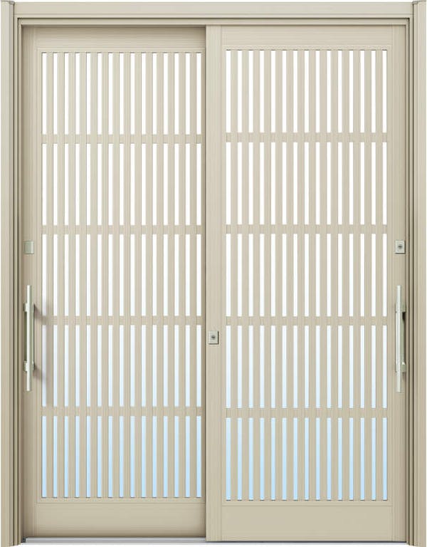 ドアリモ玄関引戸２枚建 複層ガラス仕様 現代和風Ｃ１０ アルミ色 ランマ無（外側バーハンドル） | YKKAP