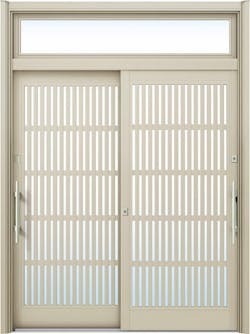 ドアリモ玄関引戸２枚建 複層ガラス仕様 現代和風Ｃ１０ アルミ色 ランマ付（外側バーハンドル）