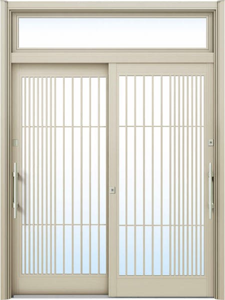 ドアリモ玄関引戸２枚建 複層ガラス仕様 現代和風Ｃ１６ アルミ色 ランマ付（外側バーハンドル） | YKKAP