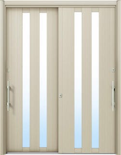 ドアリモ玄関引戸２枚建 複層ガラス仕様 洋風ベーシックＢ０２ アルミ色 ランマ無（外側バーハンドル）