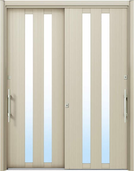 ドアリモ玄関引戸２枚建 複層ガラス仕様 洋風ベーシックＢ０２ アルミ色 ランマ無（外側バーハンドル） | YKKAP