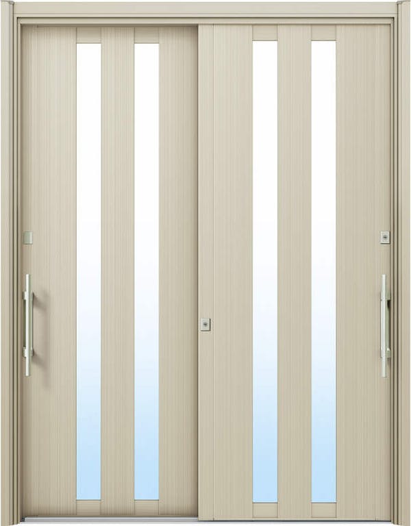 ドアリモ玄関引戸２枚建 複層ガラス仕様 洋風ベーシックＢ０２ アルミ色 ランマ無（外側バーハンドル） | YKKAP