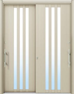ドアリモ玄関引戸２枚建 複層ガラス仕様 洋風ベーシックＢ０３ アルミ色 ランマ無（外側バーハンドル）