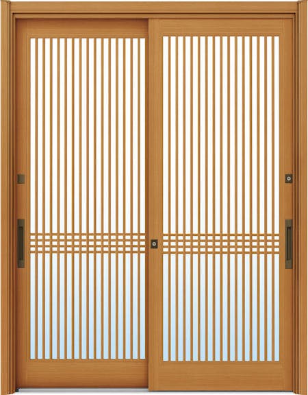 ドアリモ玄関引戸２枚建 複層ガラス仕様 伝統和風Ａ０３ 木目色 ランマ無（舟底引手） | YKKAP