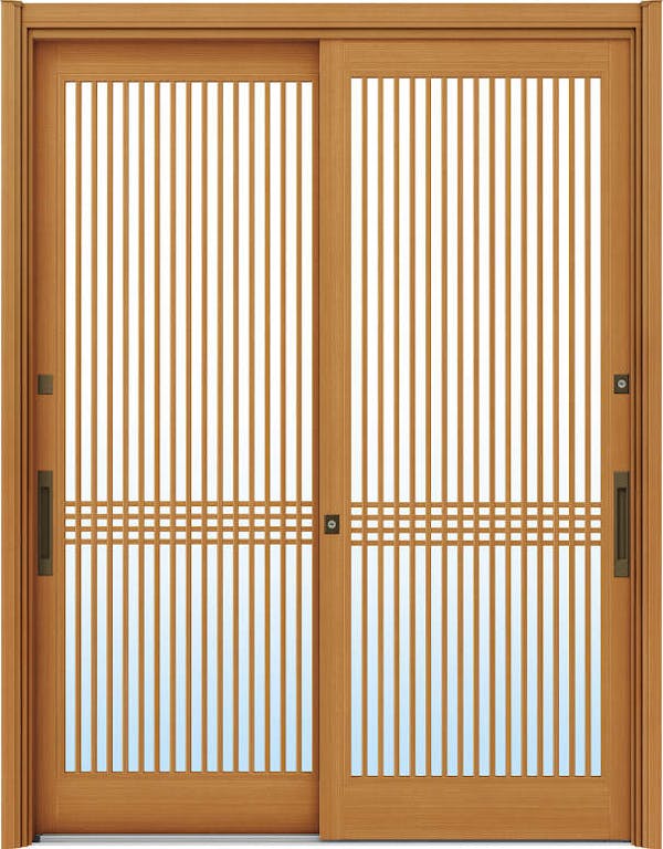 ドアリモ玄関引戸２枚建 複層ガラス仕様 伝統和風Ａ０３ 木目色 ランマ無（舟底引手） | YKKAP