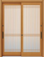 ドアリモ玄関引戸2枚建 複層ガラス仕様 伝統和風A05 木目色 ランマ