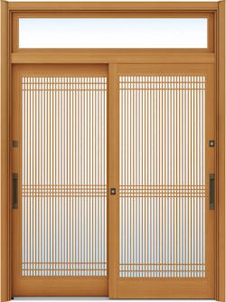 ドアリモ玄関引戸２枚建 複層ガラス仕様 伝統和風Ａ０５ 木目色 ランマ付（舟底引手）