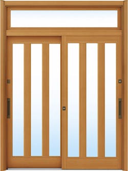 ドアリモ玄関引戸２枚建 複層ガラス仕様 伝統和風Ａ０７ 木目色 ランマ付（舟底引手）