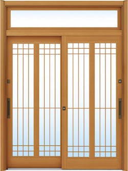 ドアリモ玄関引戸２枚建 複層ガラス仕様 伝統和風Ａ１３ 木目色 ランマ付（舟底引手）