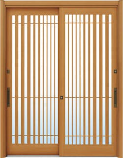 ドアリモ玄関引戸２枚建 複層ガラス仕様 伝統和風Ａ１５ 木目色 ランマ無（舟底引手）