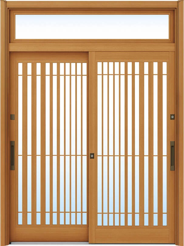 ドアリモ玄関引戸２枚建 複層ガラス仕様 伝統和風Ａ１５ 木目色 ランマ