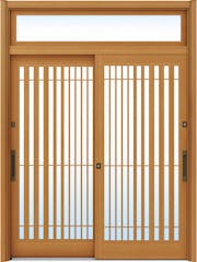 ドアリモ玄関引戸２枚建 複層ガラス仕様 伝統和風Ａ１５ 木目色 ランマ付（舟底引手）