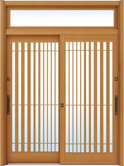 ドアリモ玄関引戸２枚建 複層ガラス仕様 伝統和風Ａ１５ 木目色 ランマ付（舟底引手）
