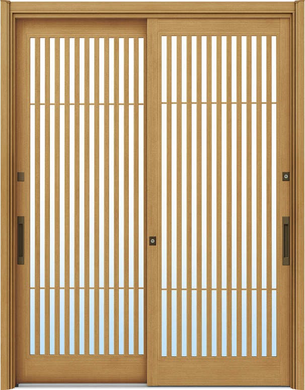 ドアリモ玄関引戸２枚建 複層ガラス仕様 伝統和風Ａ０２ 木目色 ランマ無（舟底引手）