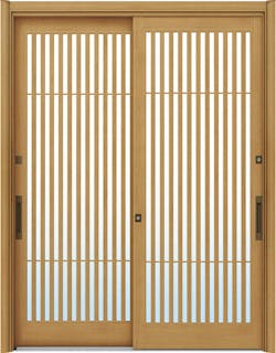ドアリモ玄関引戸２枚建 複層ガラス仕様 伝統和風Ａ０２ 木目色 ランマ無（舟底引手）