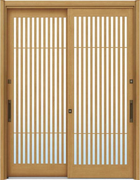 ドアリモ玄関引戸２枚建 複層ガラス仕様 伝統和風Ａ０２ 木目色 ランマ無（舟底引手） | YKKAP