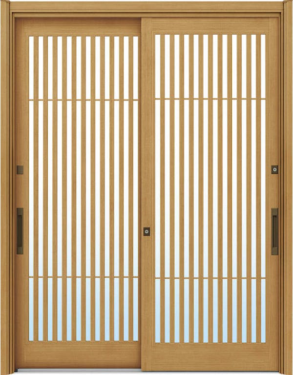 ドアリモ玄関引戸２枚建 複層ガラス仕様 伝統和風Ａ０２ 木目色 ランマ無（舟底引手） | YKKAP