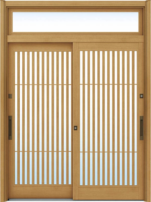 ドアリモ玄関引戸２枚建 複層ガラス仕様 伝統和風Ａ０２ 木目色 ランマ付（舟底引手） | YKKAP