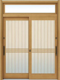 ドアリモ玄関引戸２枚建 複層ガラス仕様 伝統和風Ａ０３ 木目色 ランマ付（舟底引手）