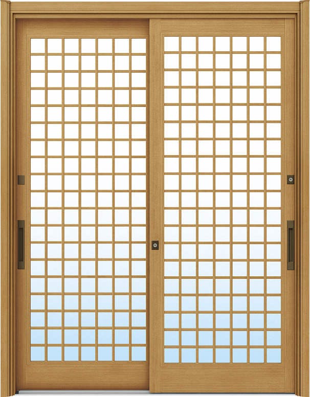 ドアリモ玄関引戸２枚建 複層ガラス仕様 伝統和風Ａ１２ 木目色 ランマ無（舟底引手）
