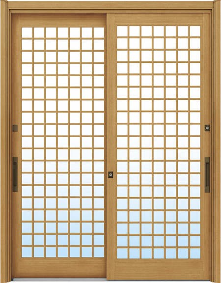 ドアリモ玄関引戸２枚建 複層ガラス仕様 伝統和風Ａ１２ 木目色 ランマ無（舟底引手） | YKKAP