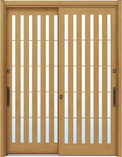 ドアリモ玄関引戸２枚建 複層ガラス仕様 伝統和風Ａ１４ 木目色 ランマ無（舟底引手）