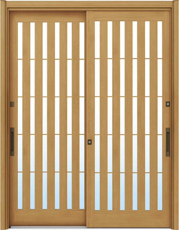 ドアリモ玄関引戸２枚建 複層ガラス仕様 伝統和風Ａ１４ 木目色 ランマ無（舟底引手） | YKKAP